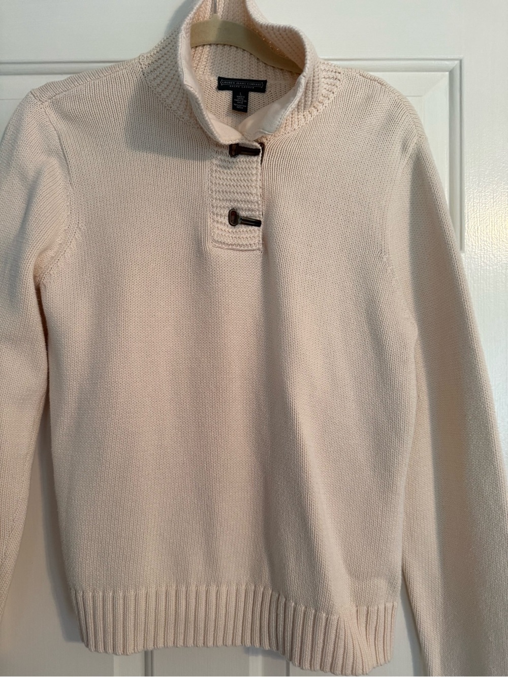 Ralph Lauren Ladies cottonCream Shawl Collar Sweater with Toggle Closure